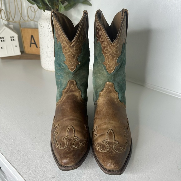 Ariat Brown Teal Inlay with Embroidered Western Cowboy Boots Women's Size 5.5 - Picture 2 of 10